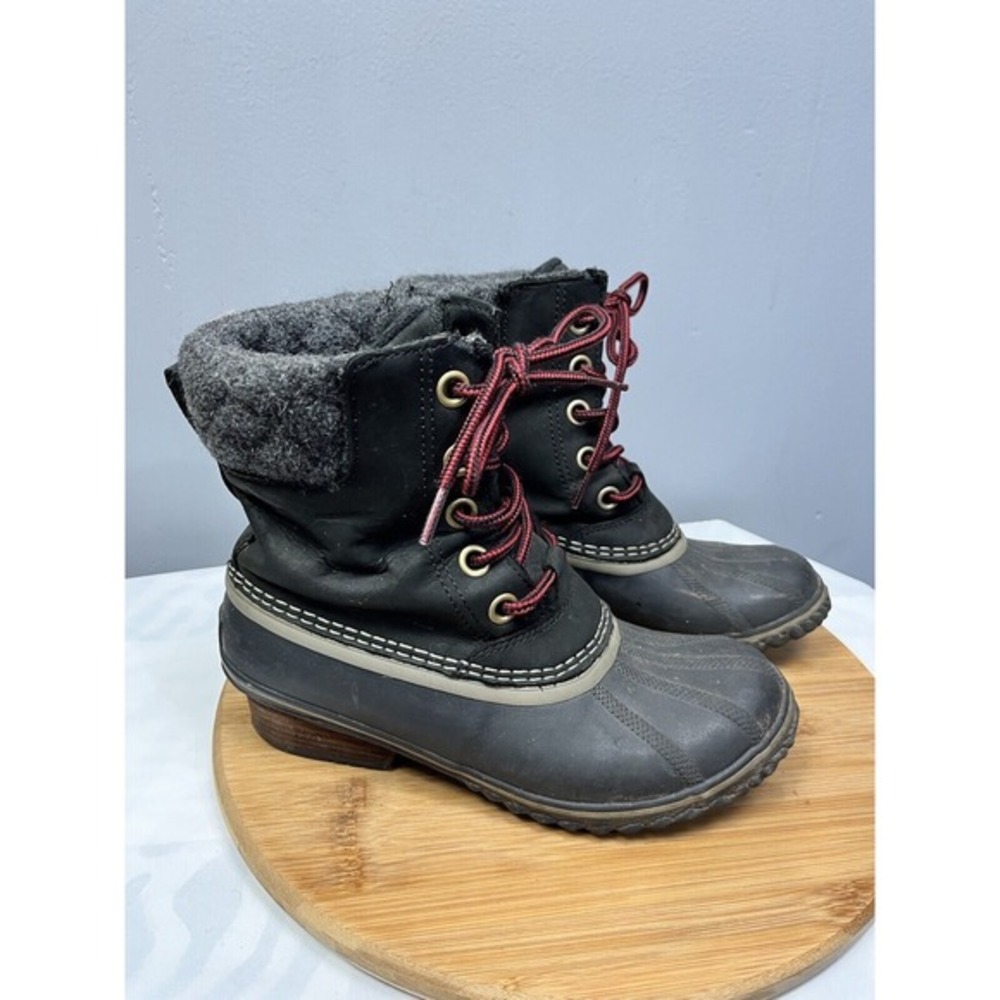 Sorel Slimpack II Lace Boots Womens 7 Black Kettle Waterproof Leather NL2348-010